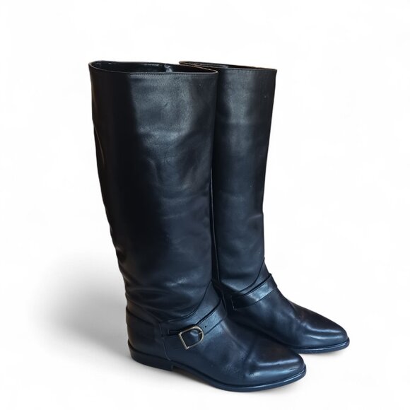 Jessica Black Leather Riding Boots Size 6B, Genuine Leather, Buckle Detail VTG - Picture 3 of 14